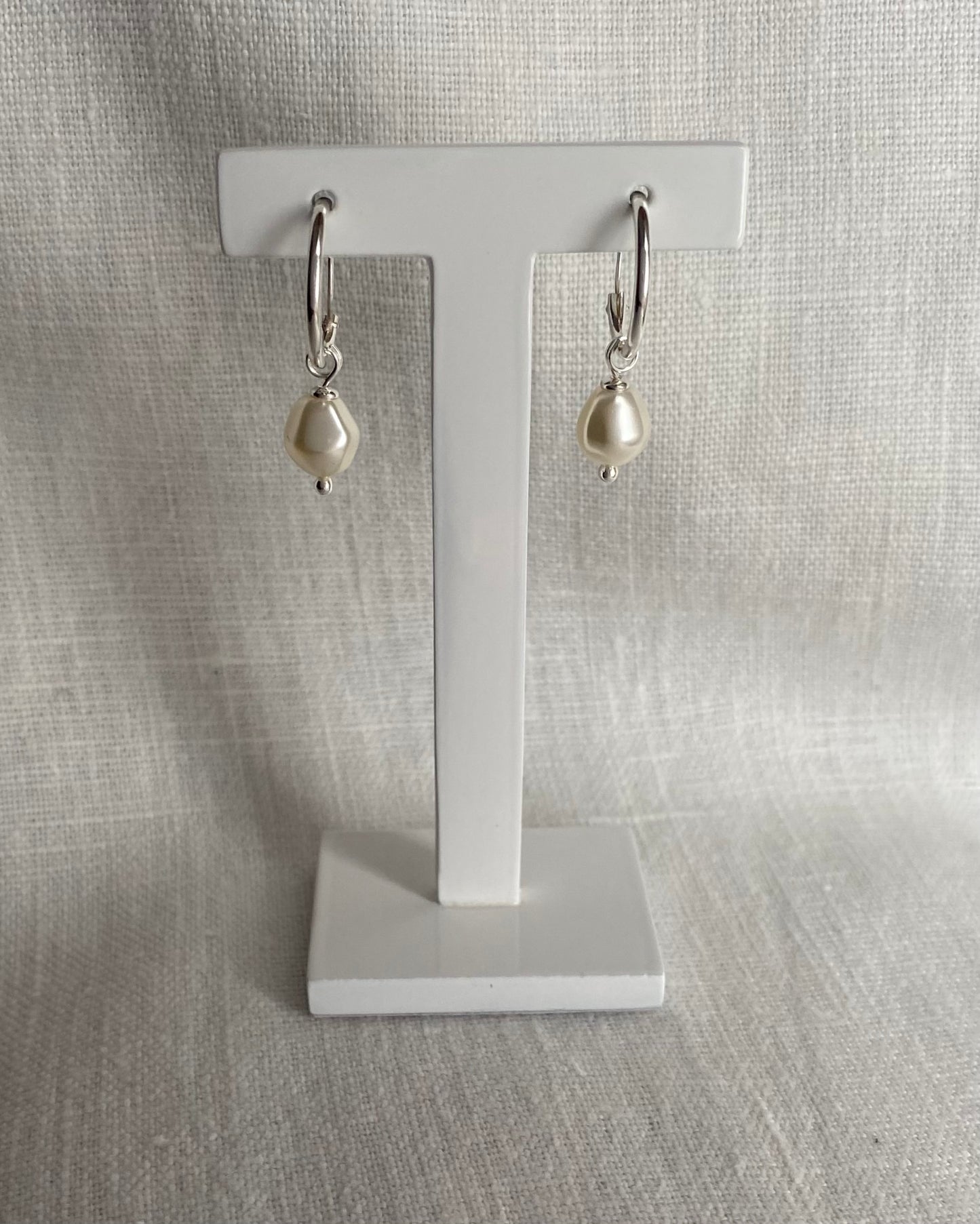 Hoop earrings with small baroque pearls, sterling silver
