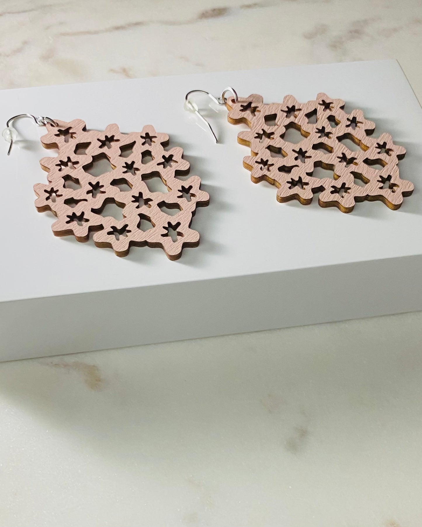 Lace Flower earrings, painted wood
