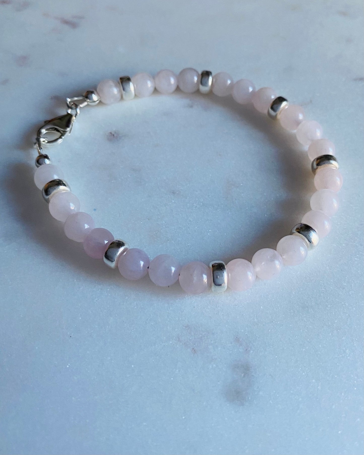 Bracelet, silver and rose quartz