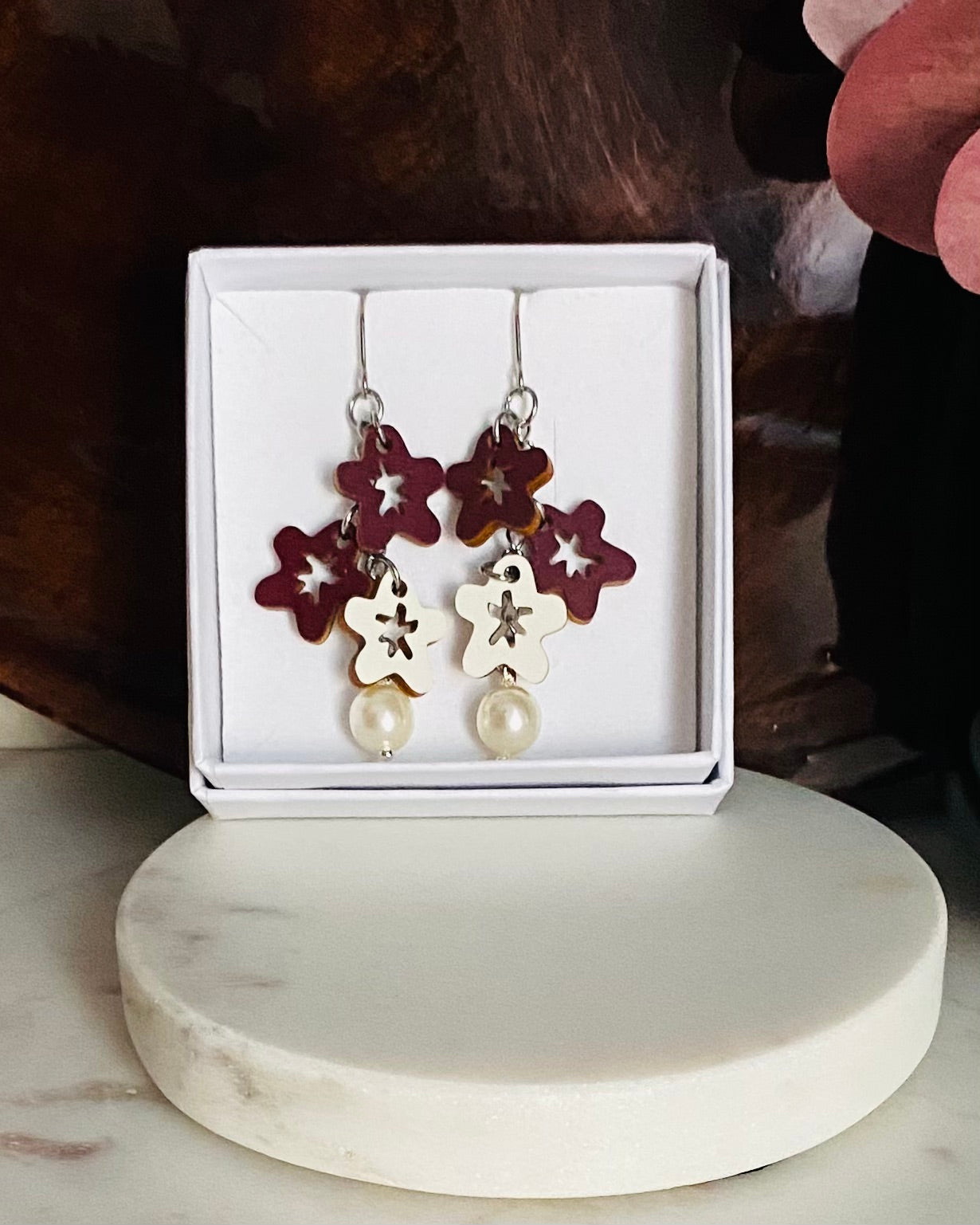 Little Flower Festoon earrings in a box