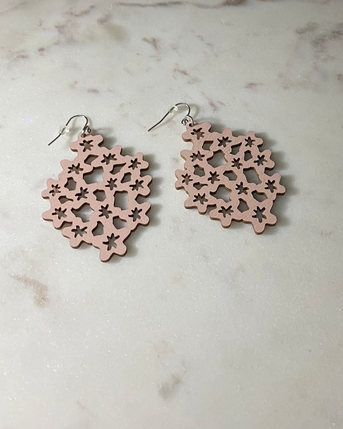 Lace Flower earrings, painted wood