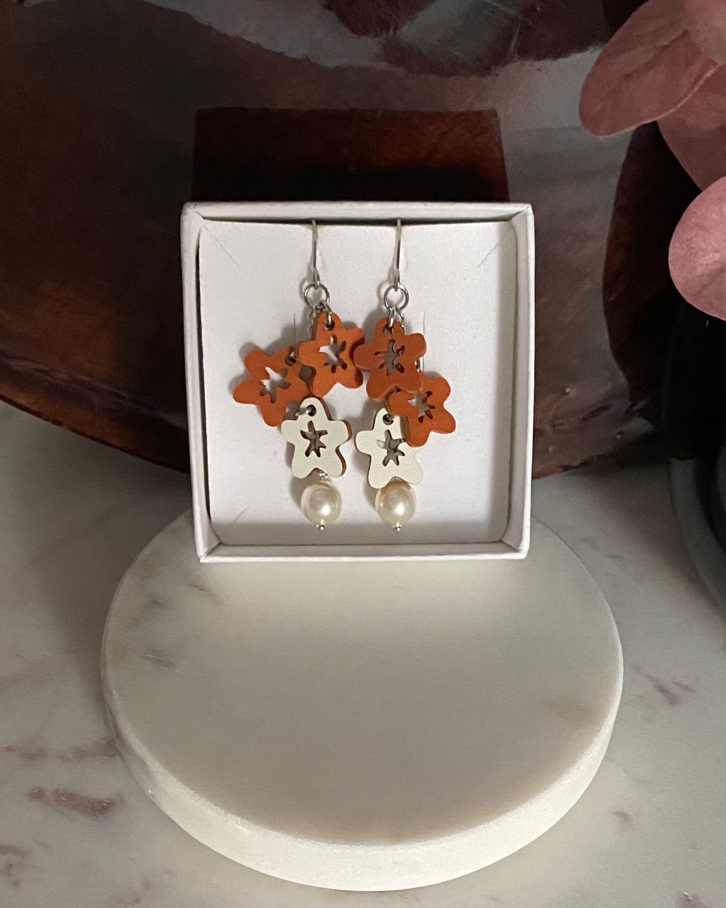Little Flower Festoon earrings in a box