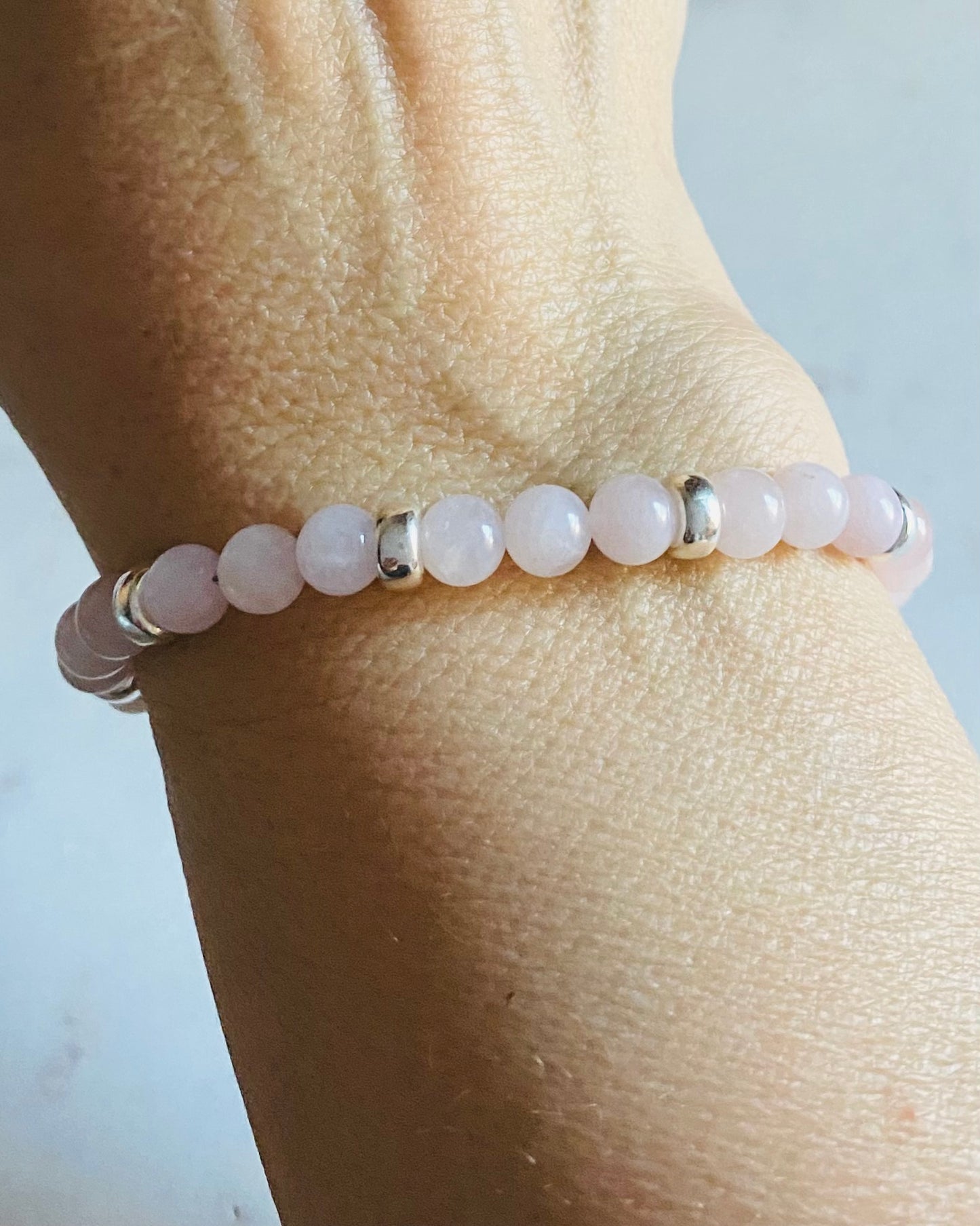 Bracelet, silver and rose quartz