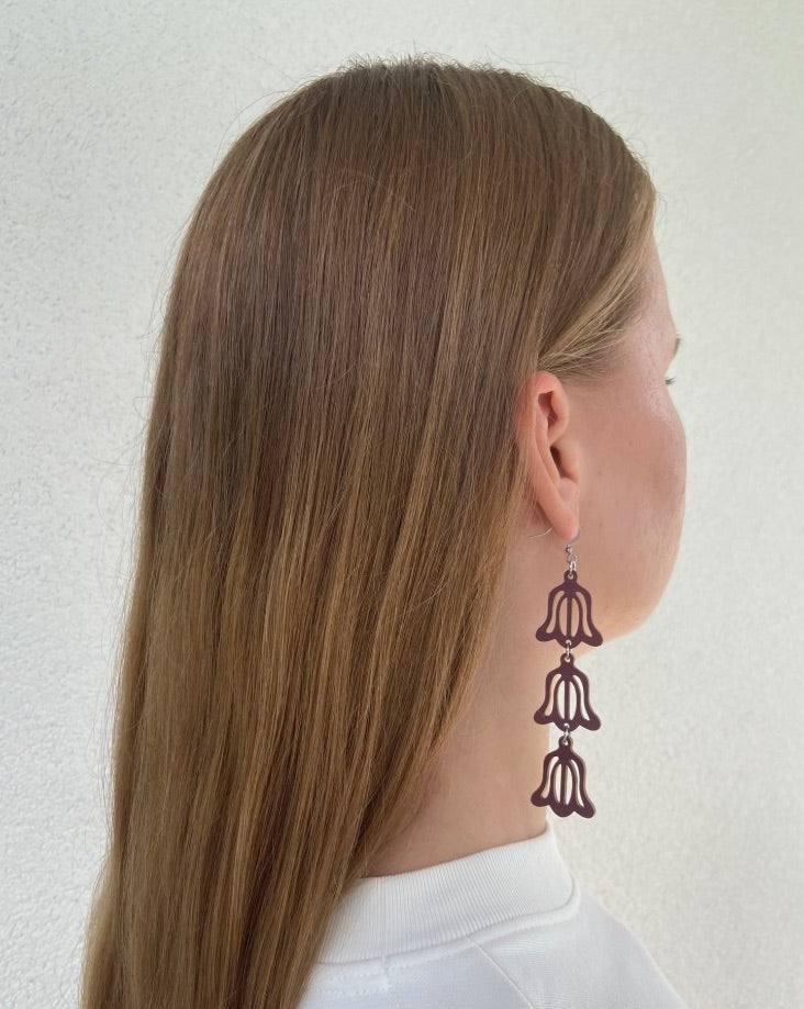 Bellflower 3-piece pair of earrings, painted wood