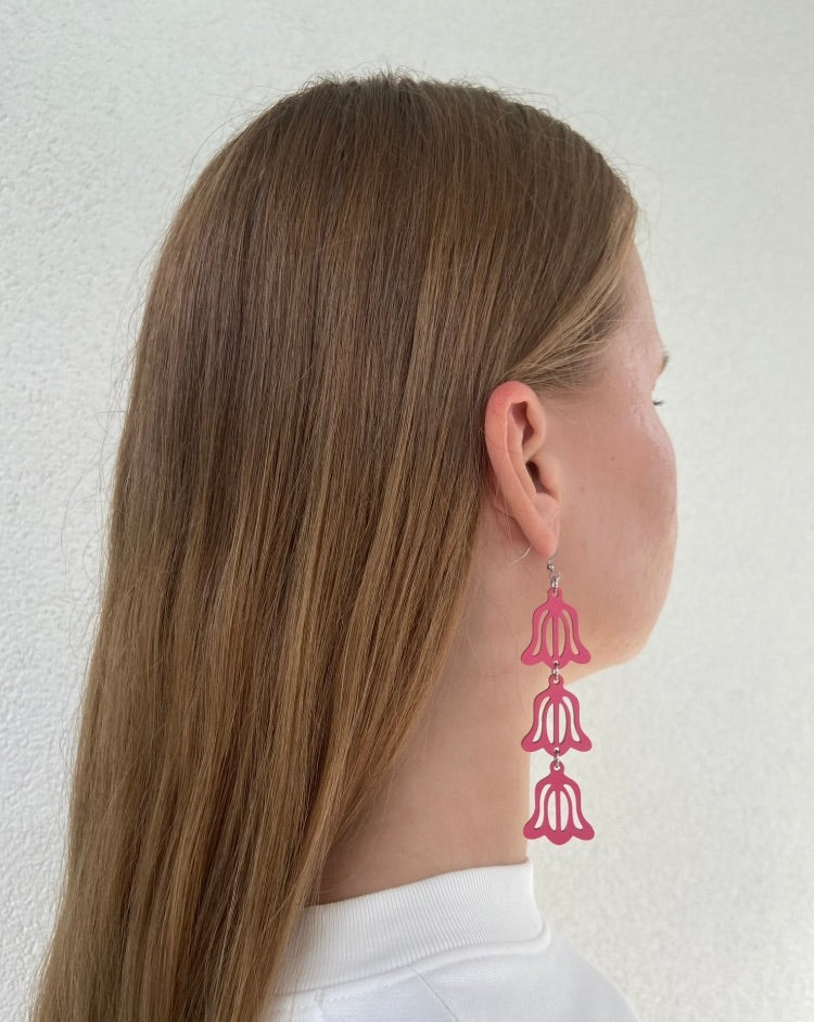 Bellflower 3-piece pair of earrings, painted wood