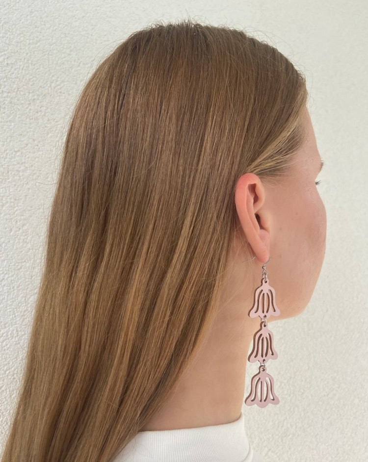 Bellflower 3-piece pair of earrings, painted wood