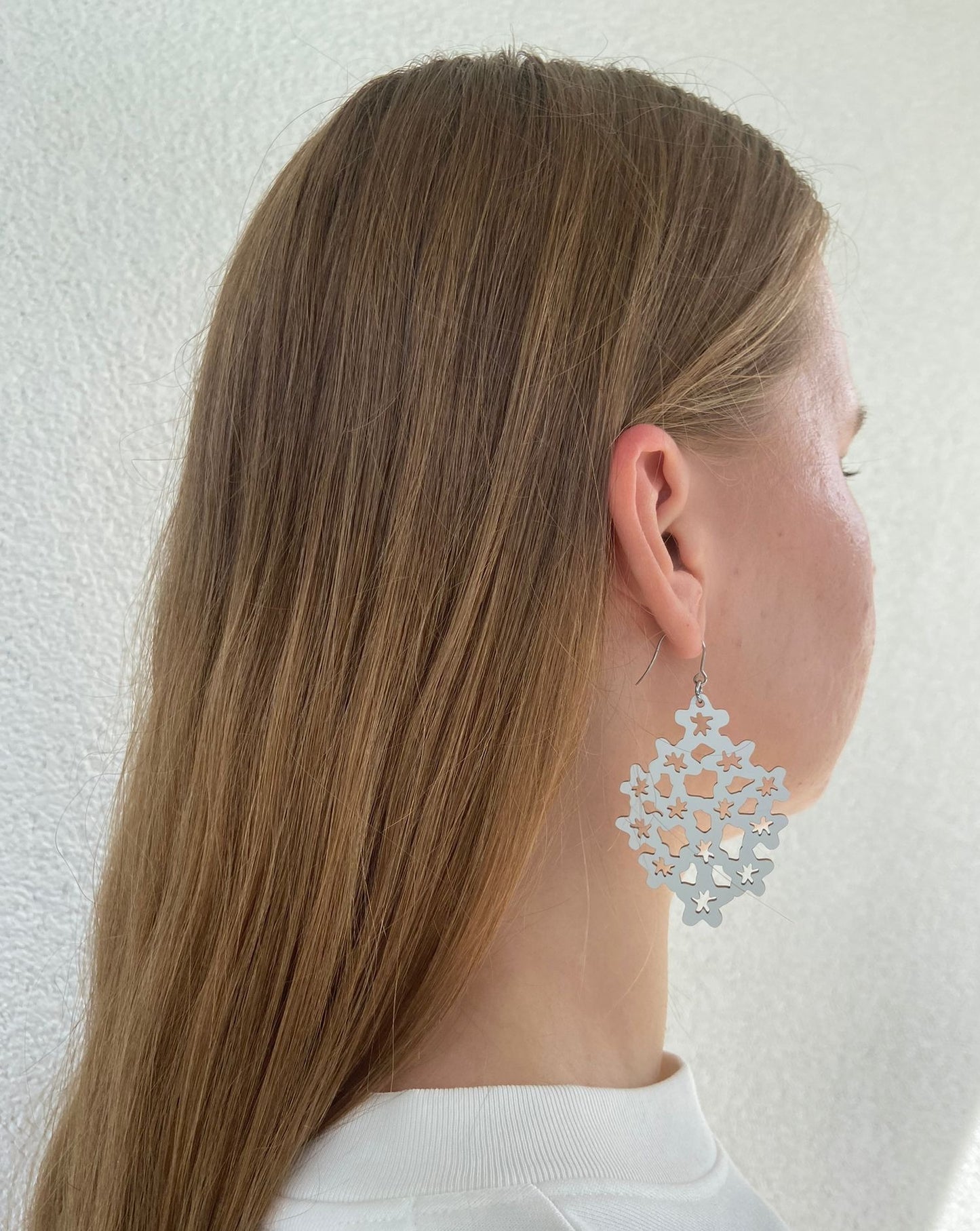 Lace Flower earrings, painted wood