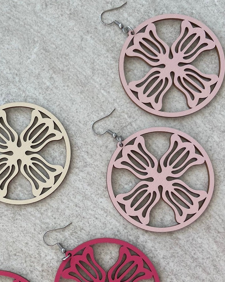 Flower Wheel earrings, painted wood