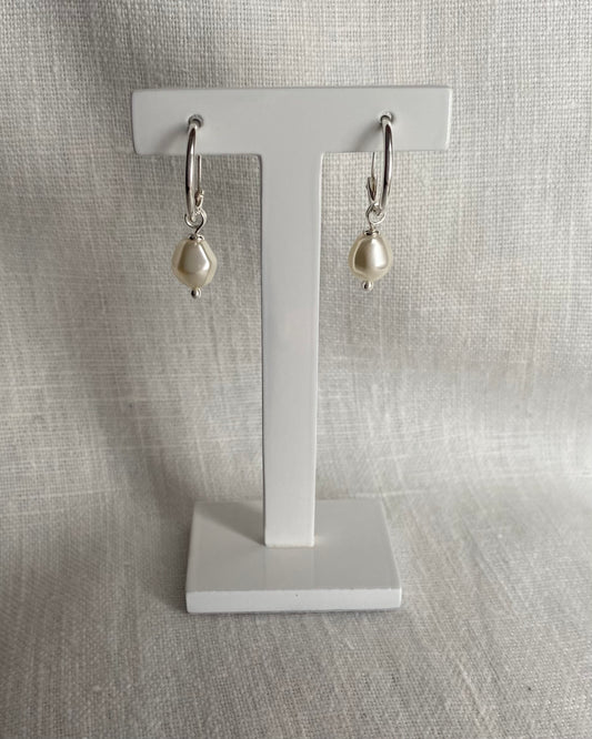 Hoop earrings with small baroque pearls, sterling silver