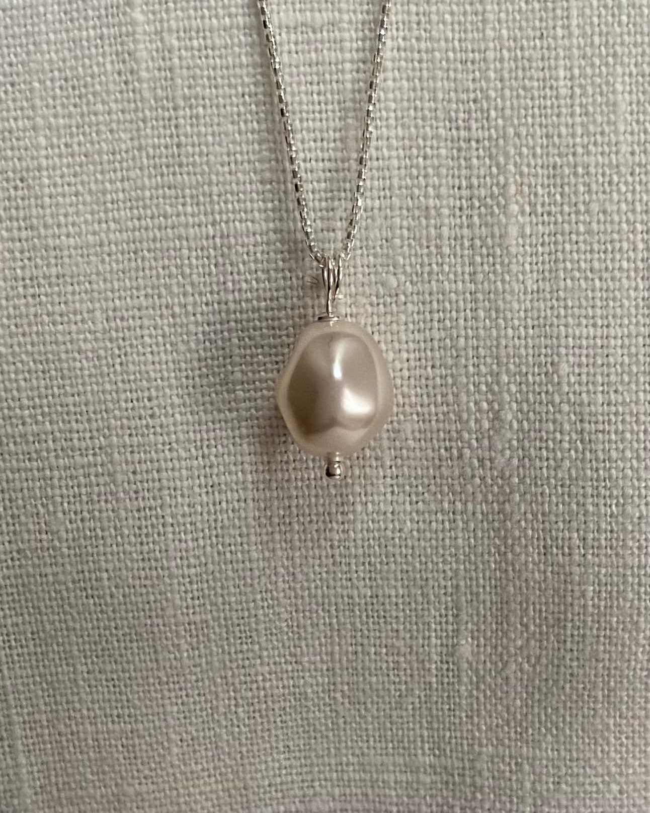 Baroque pearl pendant and chain, sterling silver