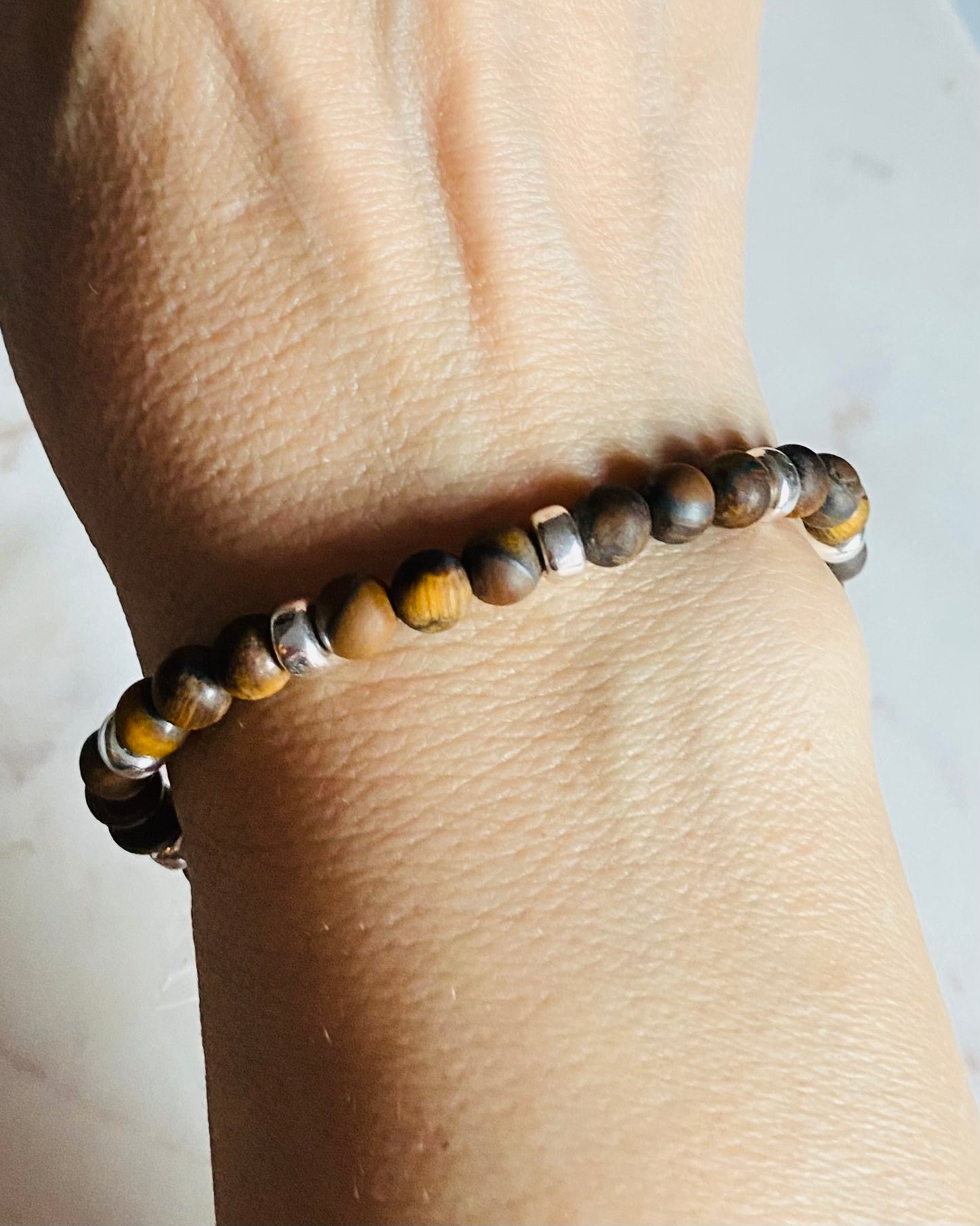 Bracelet, silver and tiger's eye