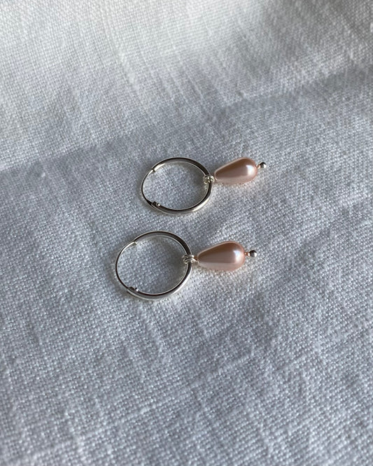 Hoop earrings with teardrop pearls, sterling silver