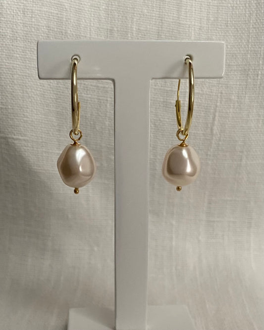 Hoop earrings with large baroque pearls, gold-plated sterling silver