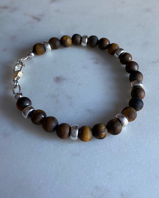 Bracelet, silver and tiger's eye