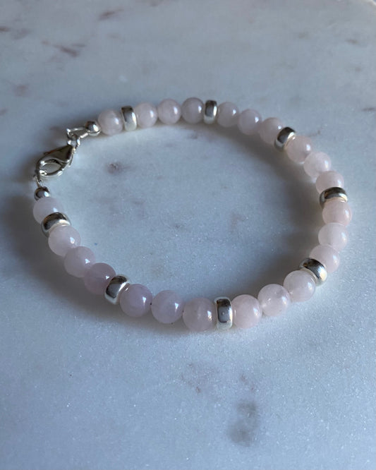 Bracelet, silver and rose quartz