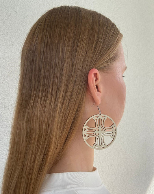 Flower Wheel earrings, painted wood