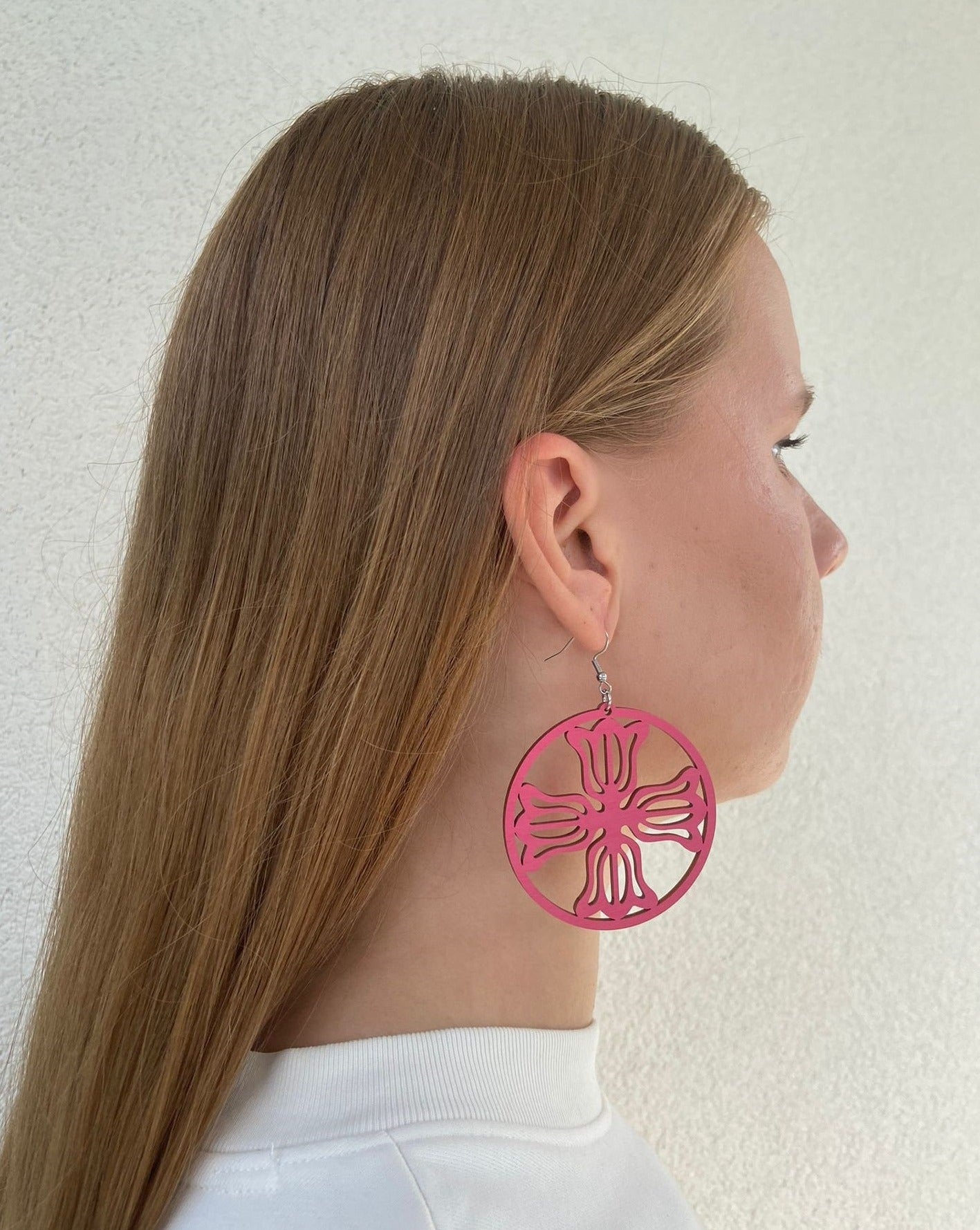 Flower Wheel earrings, painted wood