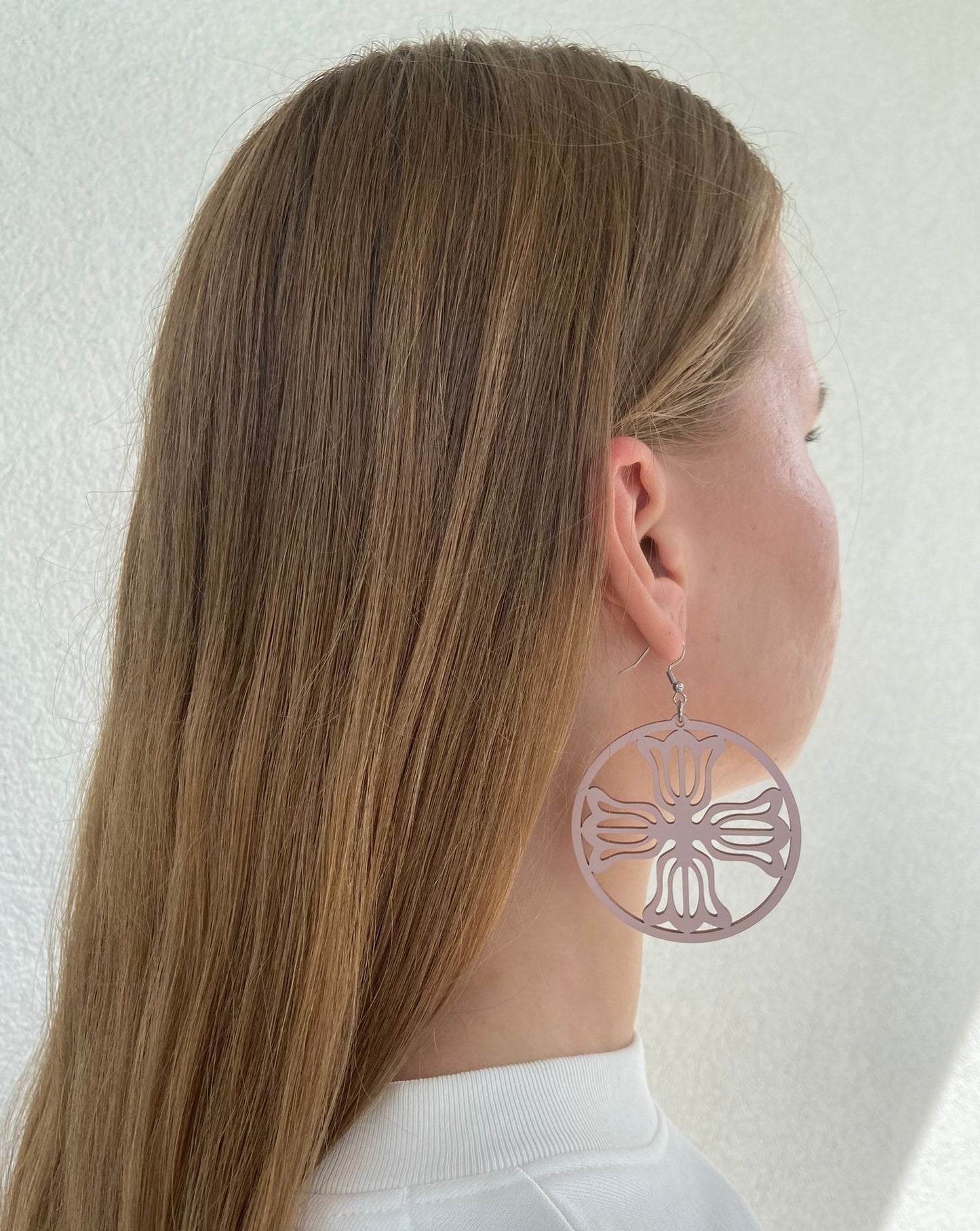 Flower Wheel earrings, painted wood