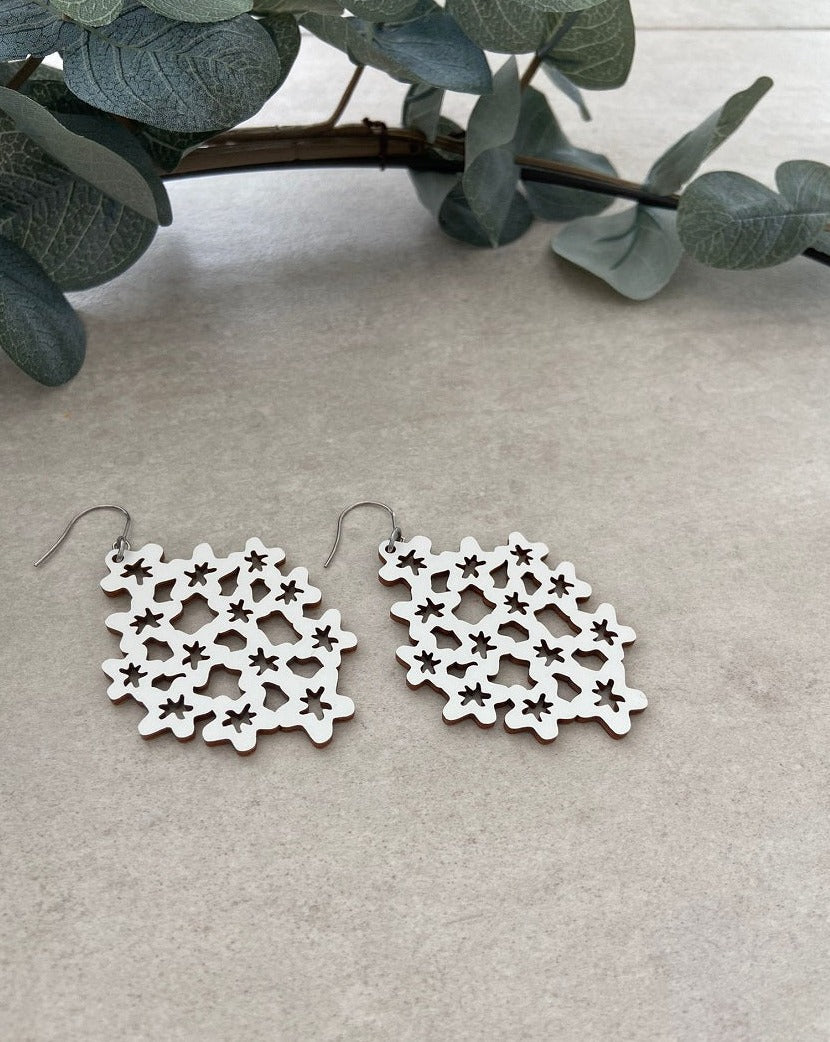 Lace Flower earrings, painted wood